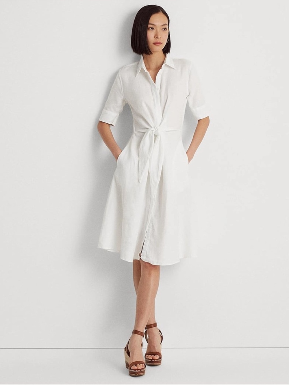 Ralph Lauren 100% Linen White Tie-Front Dress - Picture 3 of 14